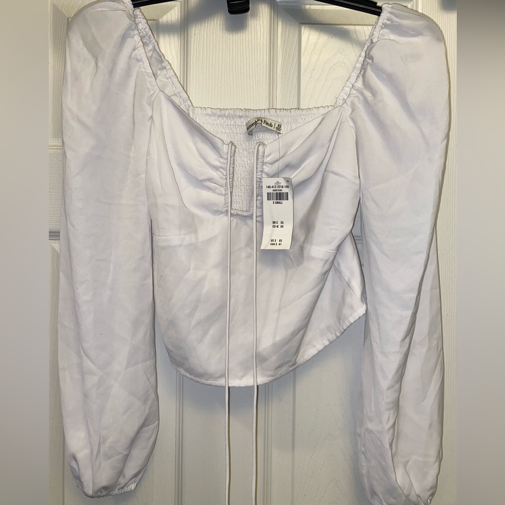 White Abercrombie smocked long sleeve top